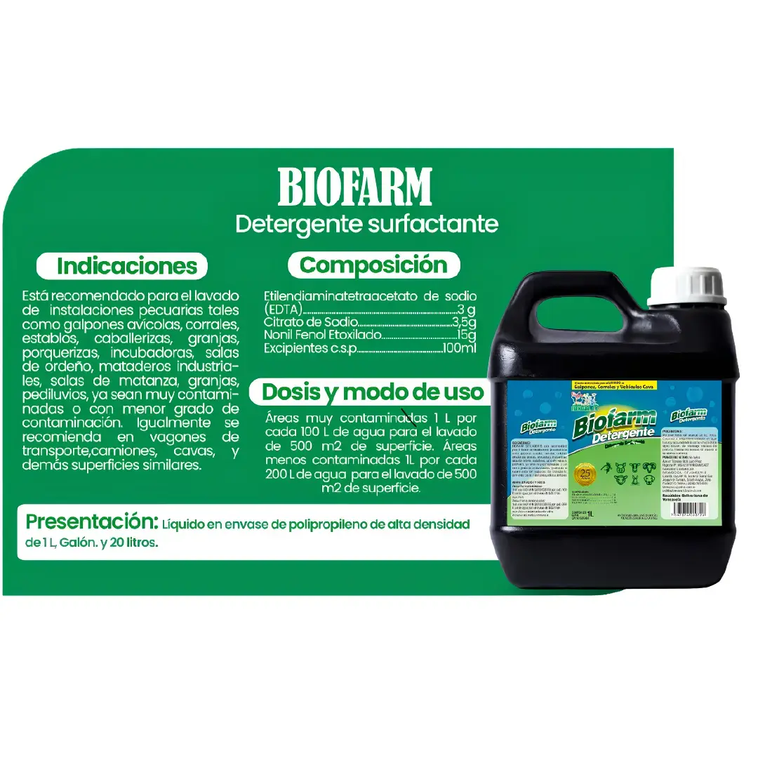 BIOFARM DETERGENTE SURFACTANTE – LIMPIEZA PROFESIONAL PARA INSTALACIONES PECUARIAS