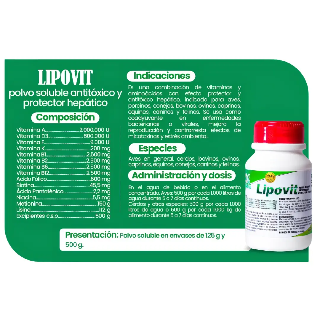 LIPOVIT – POLVO SOLUBLE ANTITÓXICO Y PROTECTOR HEPÁTICO