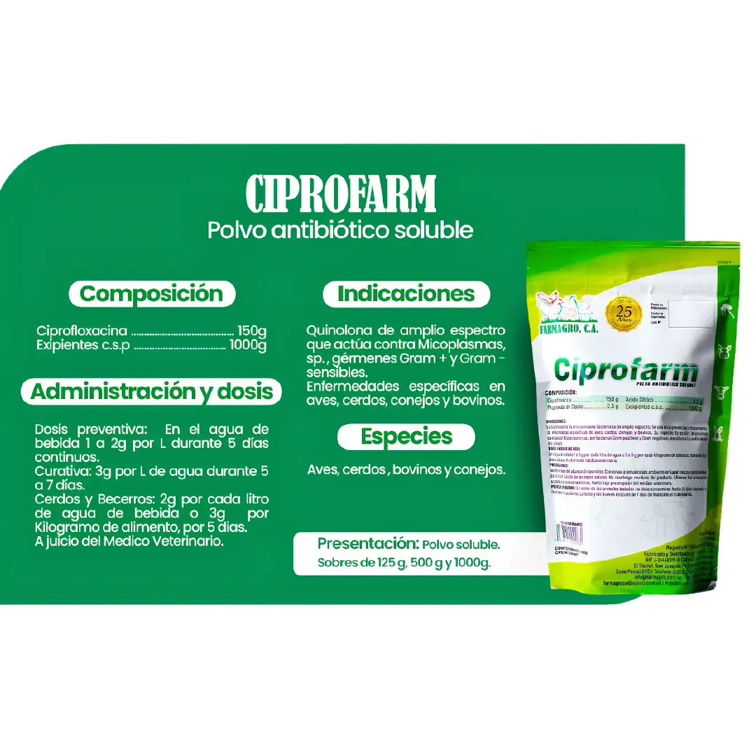 CIPROFARM – POLVO ANTIBIÓTICO SOLUBLE